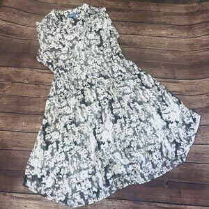 Simply Vera Wang Black White Floral Dress XL Sleeveless Belted